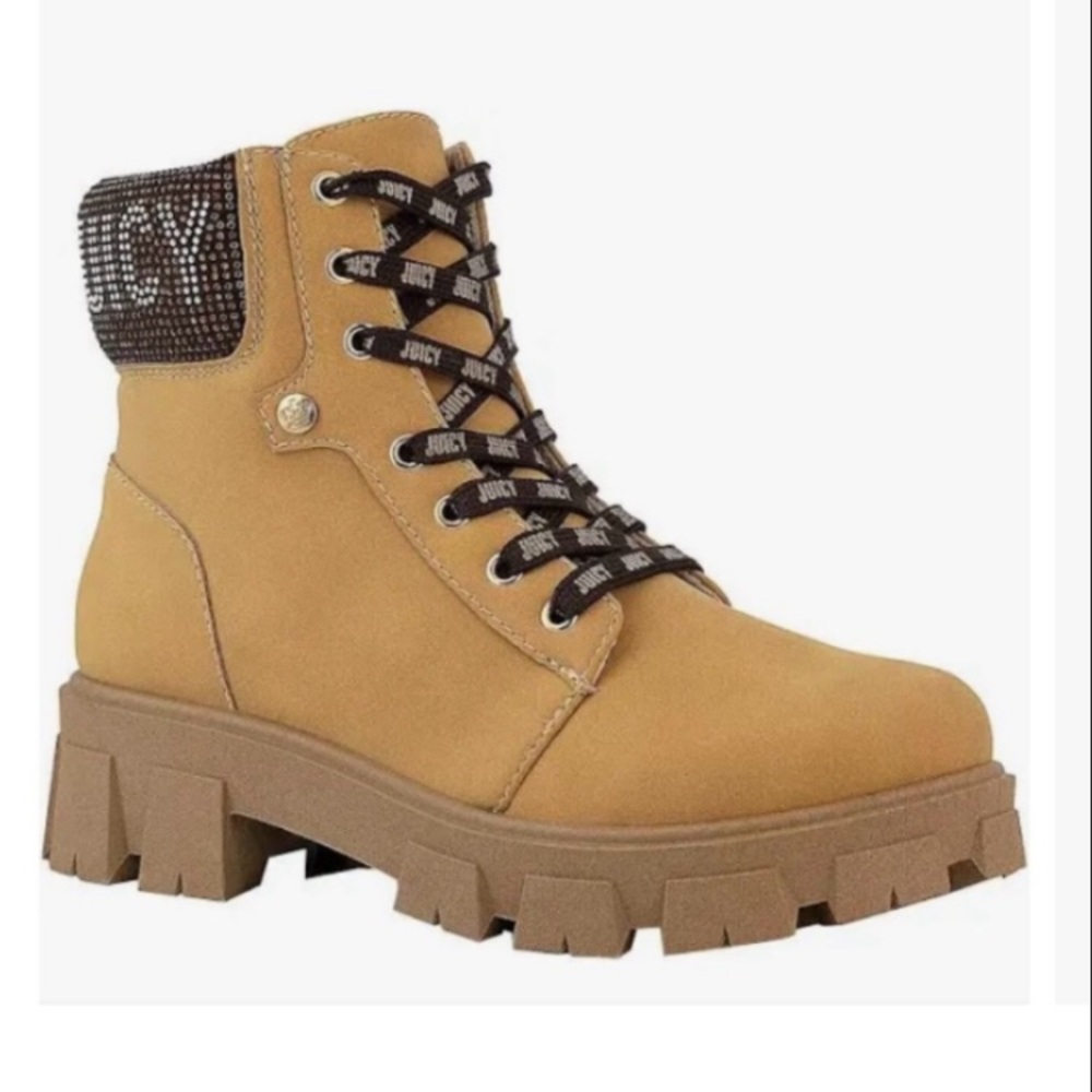 Worn Once!! Like New!! JUICY COUTURE JUICY JINGER Honey Combat Boots Size 7.5